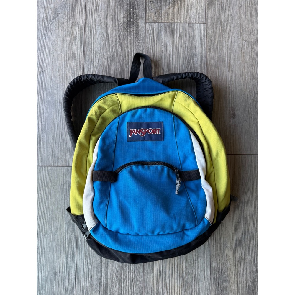 JanSport Colorblock Ripstop Backpack Blue Lime Green Vintage Style Bag